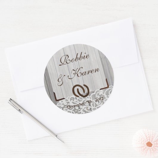 6 - 3"木のレースにステッカーの馬靴を好む ラウンドシール (封筒)