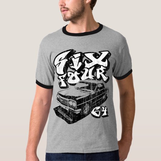 6 4 (ヴィンテージの黒) Tシャツ (正面)