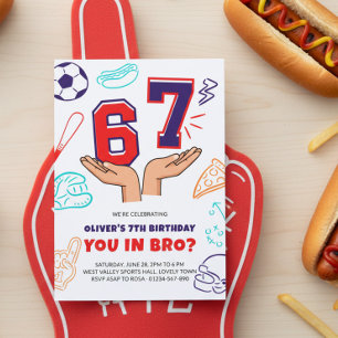 6 7 おもしろ スポーツ 赤 青 男の子 誕生日 インビテーション