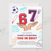 6 7 おもしろ スポーツ 赤 青 男の子 誕生日 インビテーション (正面)