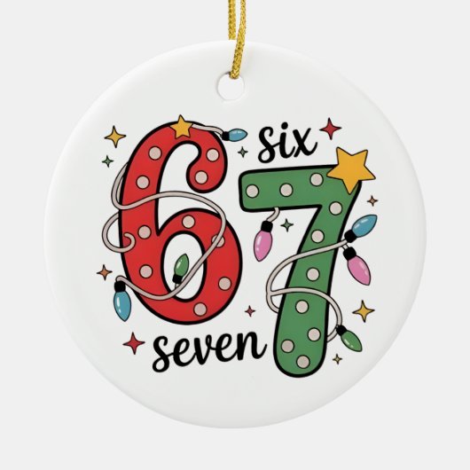 6 7 シックス セブン ハンドサイン Gen Z アルファ メメ スラング クリスマス セラミックオーナメント (正面)