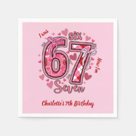 6 7 シックス セブン ミーム トレンド ピンク ガールズ 7歳の誕生日 スタンダードカクテルナプキン