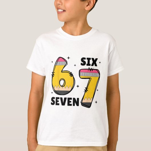 6 7 シックス セブン 面白い 67 先生  Tシャツ (正面)