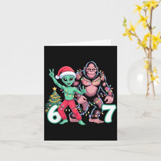 6 7 ミーム クリスマス エイリアン サスカッチ 楽しいデザイン カード (黄色い花)