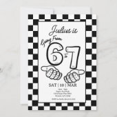 6 7 ミーム 誕生日 ブラック チェッカーボード インビテーション (正面)