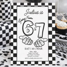 6 7 ミーム 誕生日 ブラック チェッカーボード インビテーション