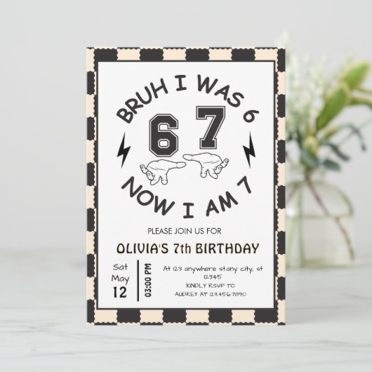 6 7 ミーム 7歳の誕生日 リトロ 招待状 (スタンド正面)
