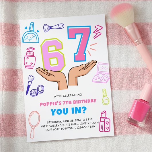 6 7 メイク落としらくがきアート女の子の誕生日 招待状