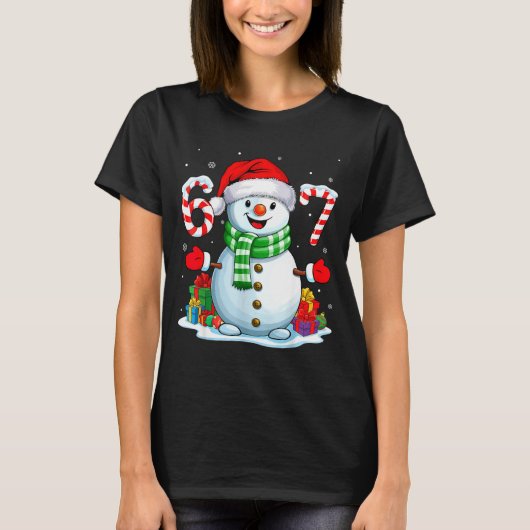 6 7 メメクリスマス おもしろスノーマン 67 メンズ Tシャツ (正面)