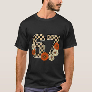 6 7 レトロな秋のミーム チェッカーボードTシャツ 67に憑りつかれた Tシャツ
