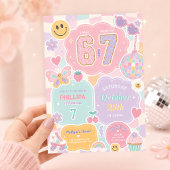 6 7 女の子の誕生日:グルービーパステルチェック柄の虹 招待状