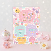 6 7 女の子の誕生日:グルービーパステルチェック柄の虹 招待状