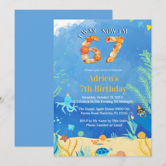 6→7 海の誕生日パーティーのトレンド 招待状 (正面/裏面)
