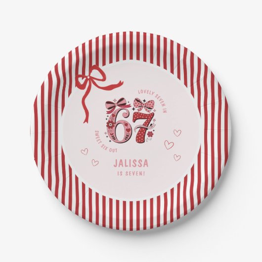 6 7 誕生日 お姫様 ピンク キッズ 7歳の誕生日 ペーパープレート (正面)
