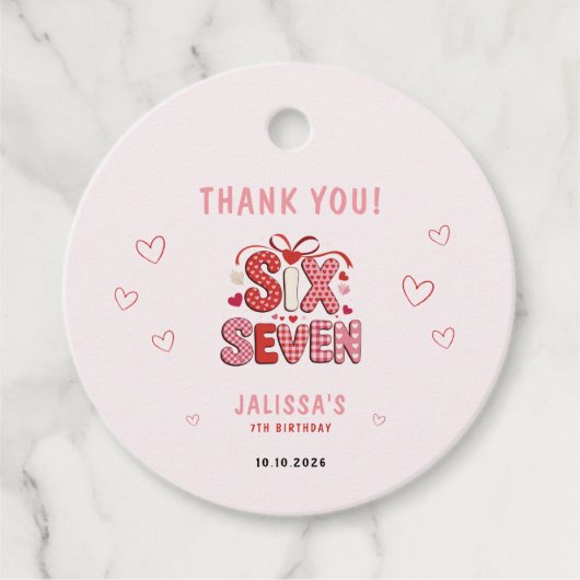6 7 Birthday for Girls, Pink 7th Kids Party  フェイバータグ (正面)
