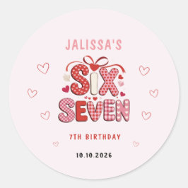 6 7 Birthday for Girls, Pink 7th Kids Party  ラウンドシール