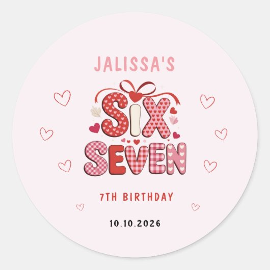 6 7 Birthday for Girls, Pink 7th Kids Party ラウンドシール (正面)