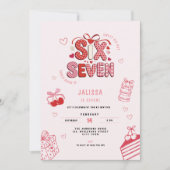 6 7 Birthday for Girls, Pink 7th Kids Party  招待状 (正面)