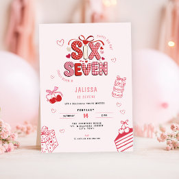 6 7 Birthday for Girls, Pink 7th Kids Party  招待状