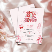 6 7 Birthday for Girls, Pink 7th Kids Party  招待状