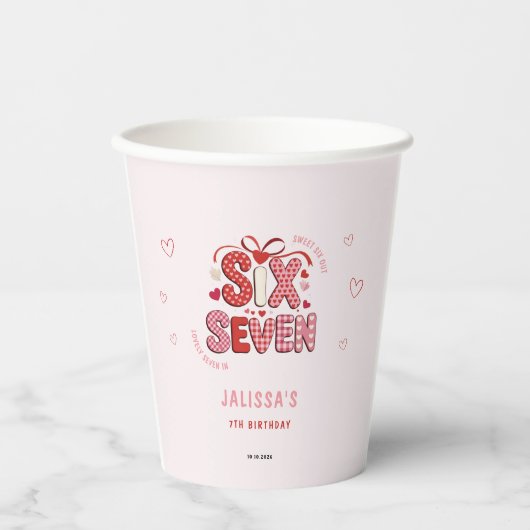 6 7 Birthday for Girls, Pink 7th Kids Party 紙コップ (正面)