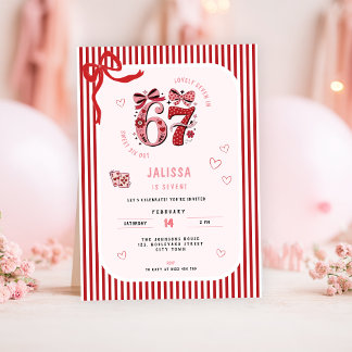 6 7 Birthday for Girls, Pink Kids 7th Birthday 招待状