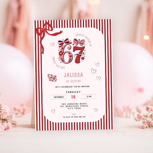 6 7 Birthday for Girls, Pink Kids 7th Birthday 招待状