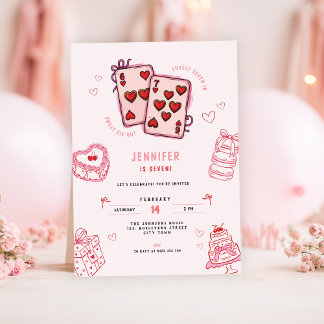 6 7 Birthday for Girls, Pink Six Seven Kids Party  招待状