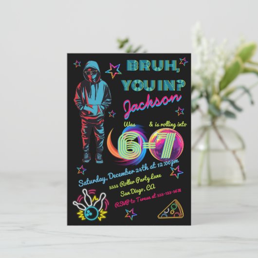 6-7 Bowling Bruh Neon Bowling Birthday 招待状 (スタンド正面)