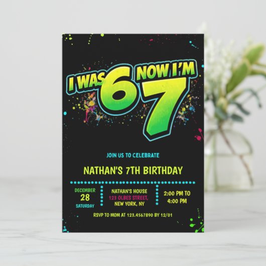 6 7 Boy Neon Six Seven Birthday Graffiti 招待状 (スタンド正面)