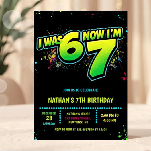 6 7 Boy Neon Six Seven Birthday Graffiti 招待状