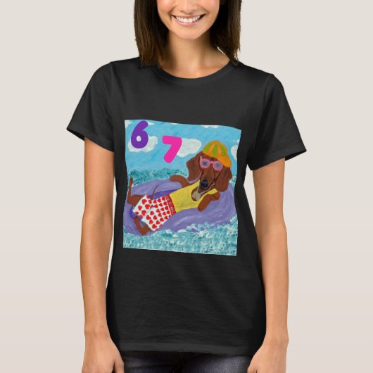 6 7 dachshund beach bum shirt tシャツ (正面)
