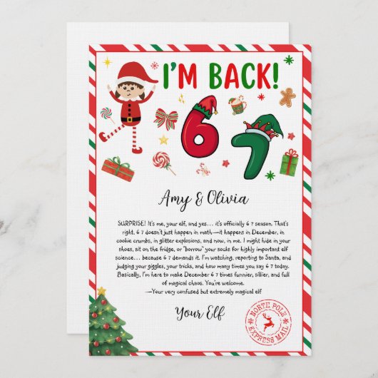 6 7 elf arrival letter - funny elf letter - 67  招待状 (正面/裏面)