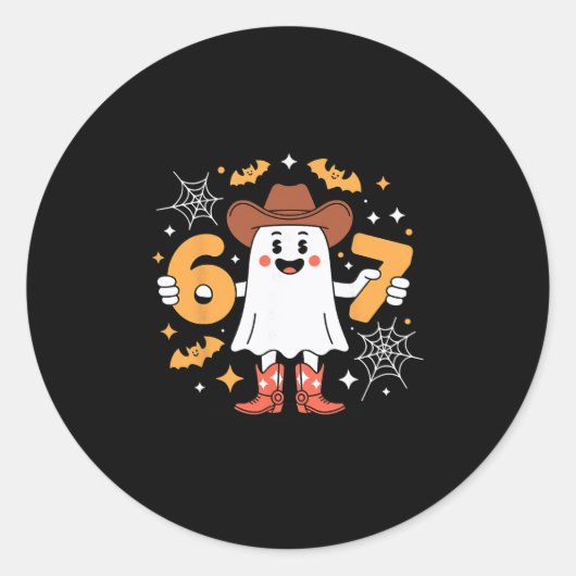 6 7 Halloween Ghost 67 Meme Gen Alpha Six Seven  ラウンドシール (正面)