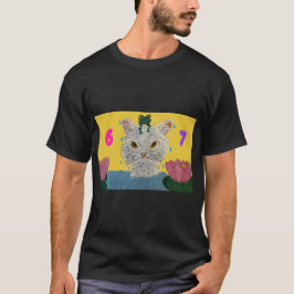 6 7 Mad Cat with frog on its head Tシャツ