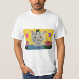 6 7 Mad Cat with frog on its head Tシャツ