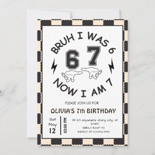 6 7 Meme 7th Birthday Rtro 招待状 (正面)