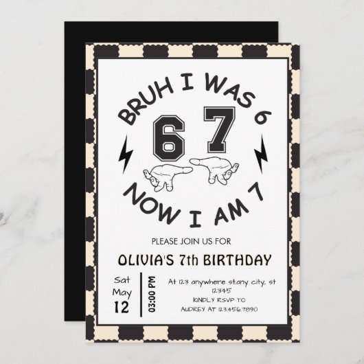 6 7 Meme 7th Birthday Rtro 招待状 (正面/裏面)