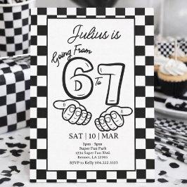 6 7 Meme Birthday Black Checkerboard Invitation 招待状