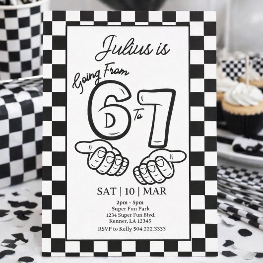 6 7 Meme Birthday Black Checkerboard Invitation 招待状