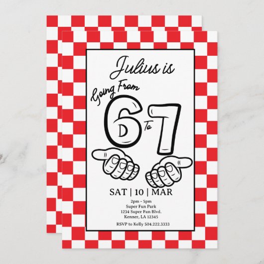 6 7 Meme Birthday Black Checkerboard Invitation 招待状 (正面/裏面)