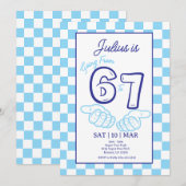 6 7 Meme Birthday Blue Checkerboard Invitation 招待状 (正面/裏面)