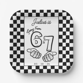 6 7 Meme Black White Checkerboard Birthday ペーパープレート