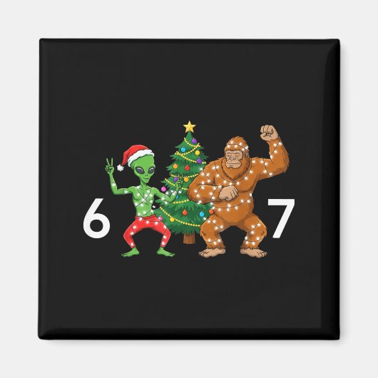 6 7 Meme Christmas Alien Sasquatch Six Seven Fun  マグネット (正面)