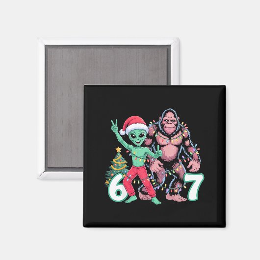 6 7 Meme Christmas Alien Sasquatch Six Seven Fun  マグネット (正面/裏面)