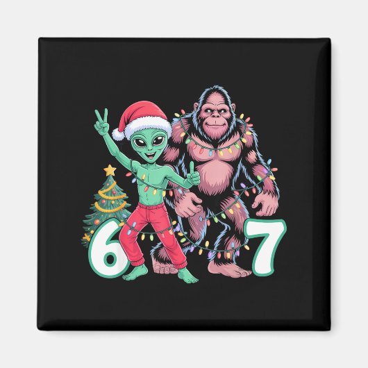 6 7 Meme Christmas Alien Sasquatch Six Seven Fun  マグネット (正面)