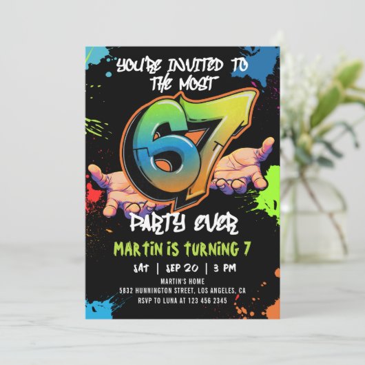 6 7 Meme Graffiti Six Seven Birthday 招待状 (スタンド正面)