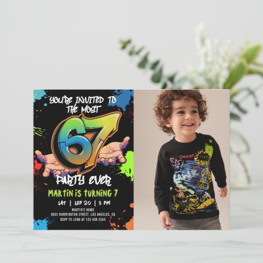 6 7 Meme Graffiti Six Seven Birthday Photo 招待状 (スタンド正面)