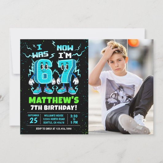 6 7 Meme Graffiti Six Seven Birthday Photo 招待状 (正面)