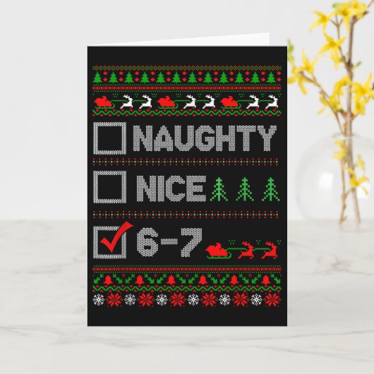 6-7 Meme Nice Naughty 67 Christmas Brain Rot Funny カード (黄色い花)